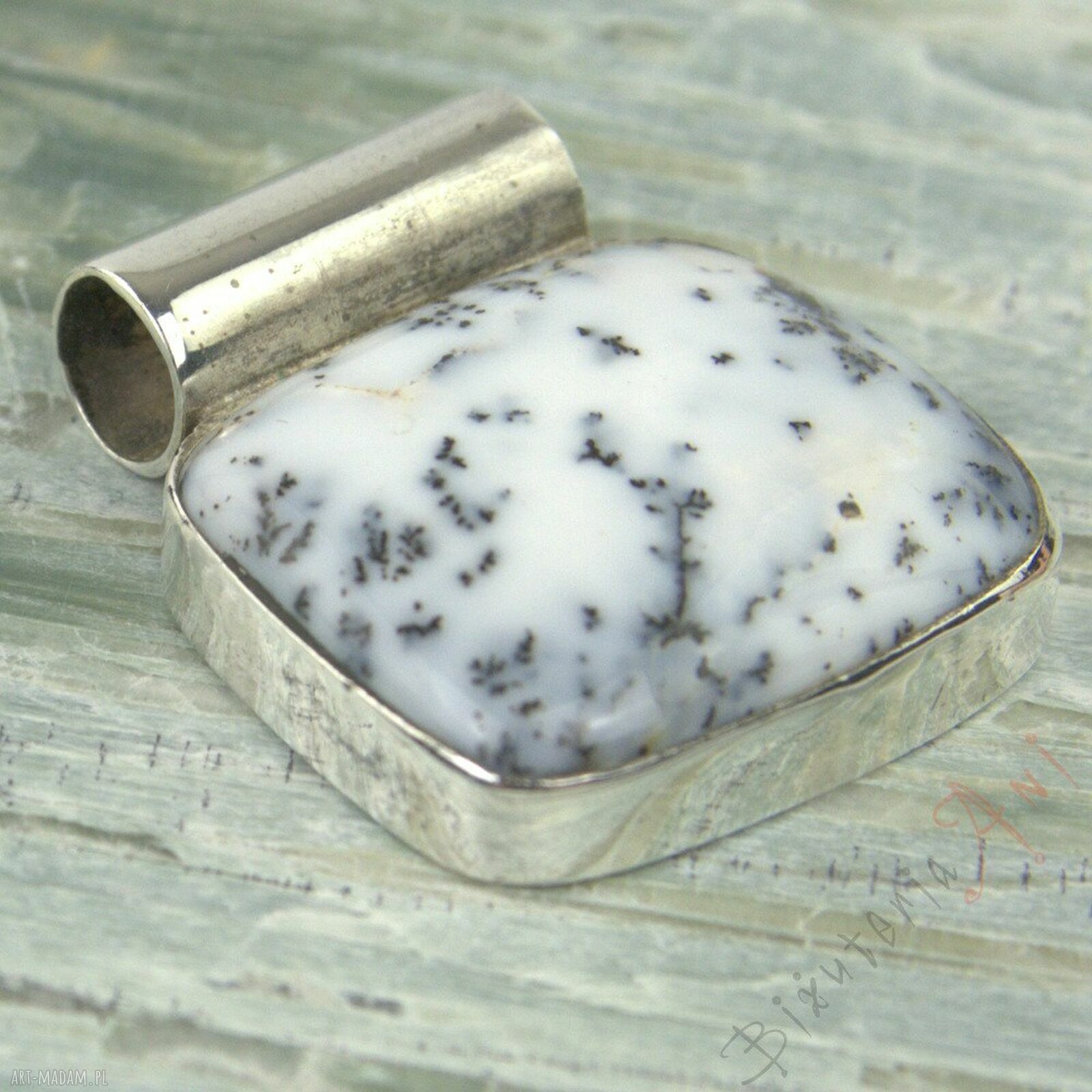 Wisior z agatem dendrytowym w oprawie ze srebra 925 - biżuteria handmade