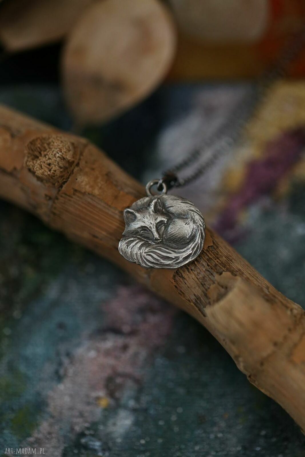 Wisior z lisem ze srebra próby 925 - oksydowany, stalowo-szary handmade