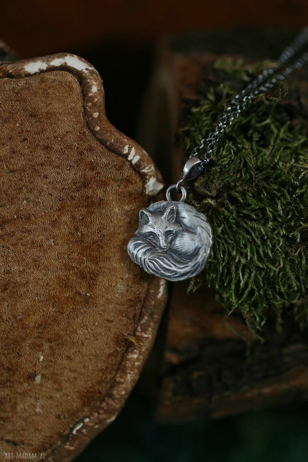 Wisior z lisem ze srebra próby 925 - oksydowany, stalowo-szary handmade