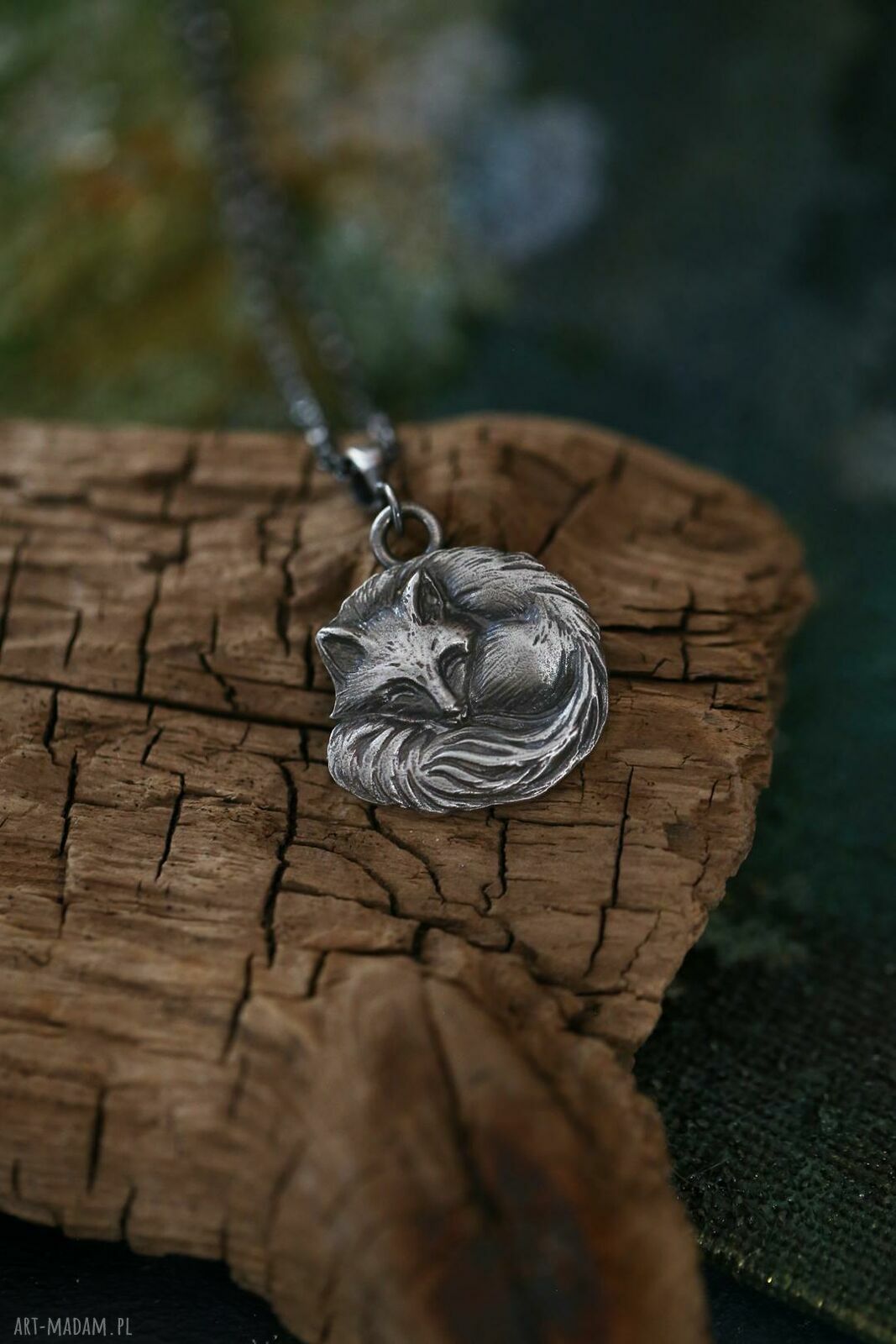 Wisior z lisem ze srebra próby 925 - oksydowany, stalowo-szary handmade
