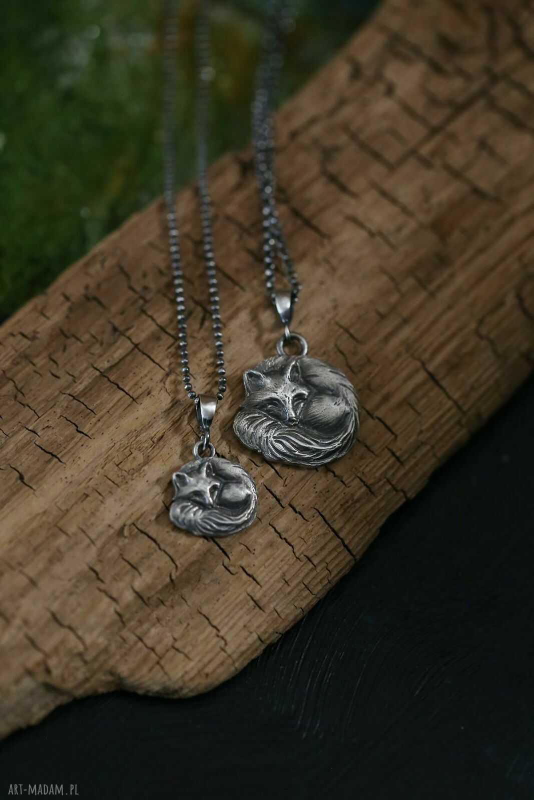 Wisior z lisem ze srebra próby 925 - oksydowany, stalowo-szary handmade