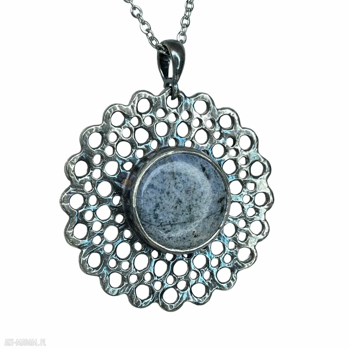 Wisiorek z dumortierytem wśród ażurów - srebro 925 handmade
