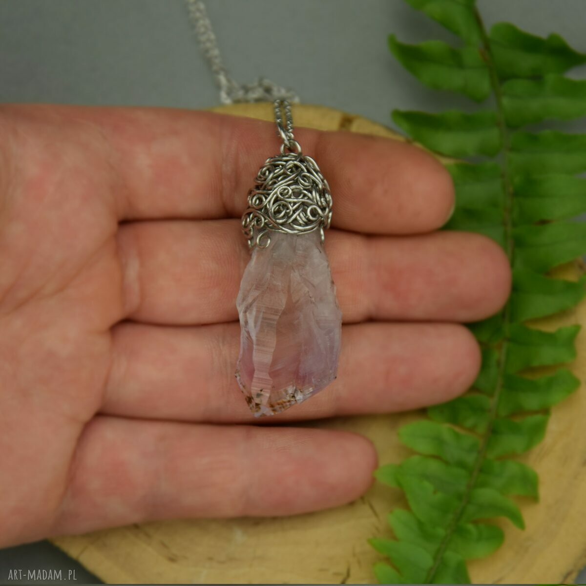 Wisiorek Talizman z surowym ametystem - wire wrapping