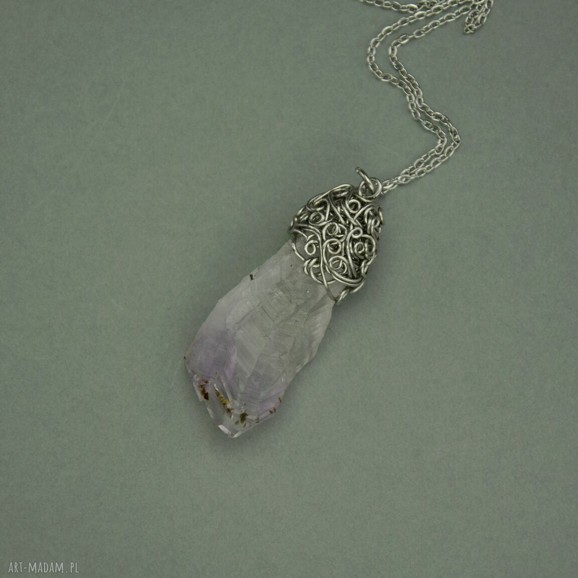 Wisiorek Talizman z surowym ametystem - wire wrapping