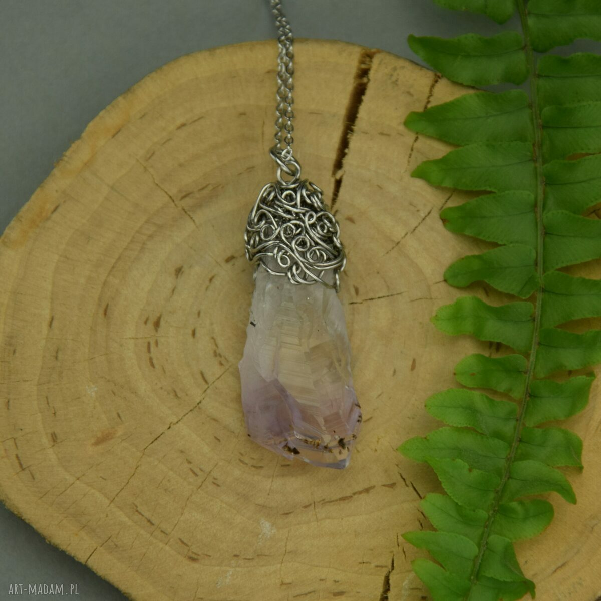 Wisiorek Talizman z surowym ametystem - wire wrapping