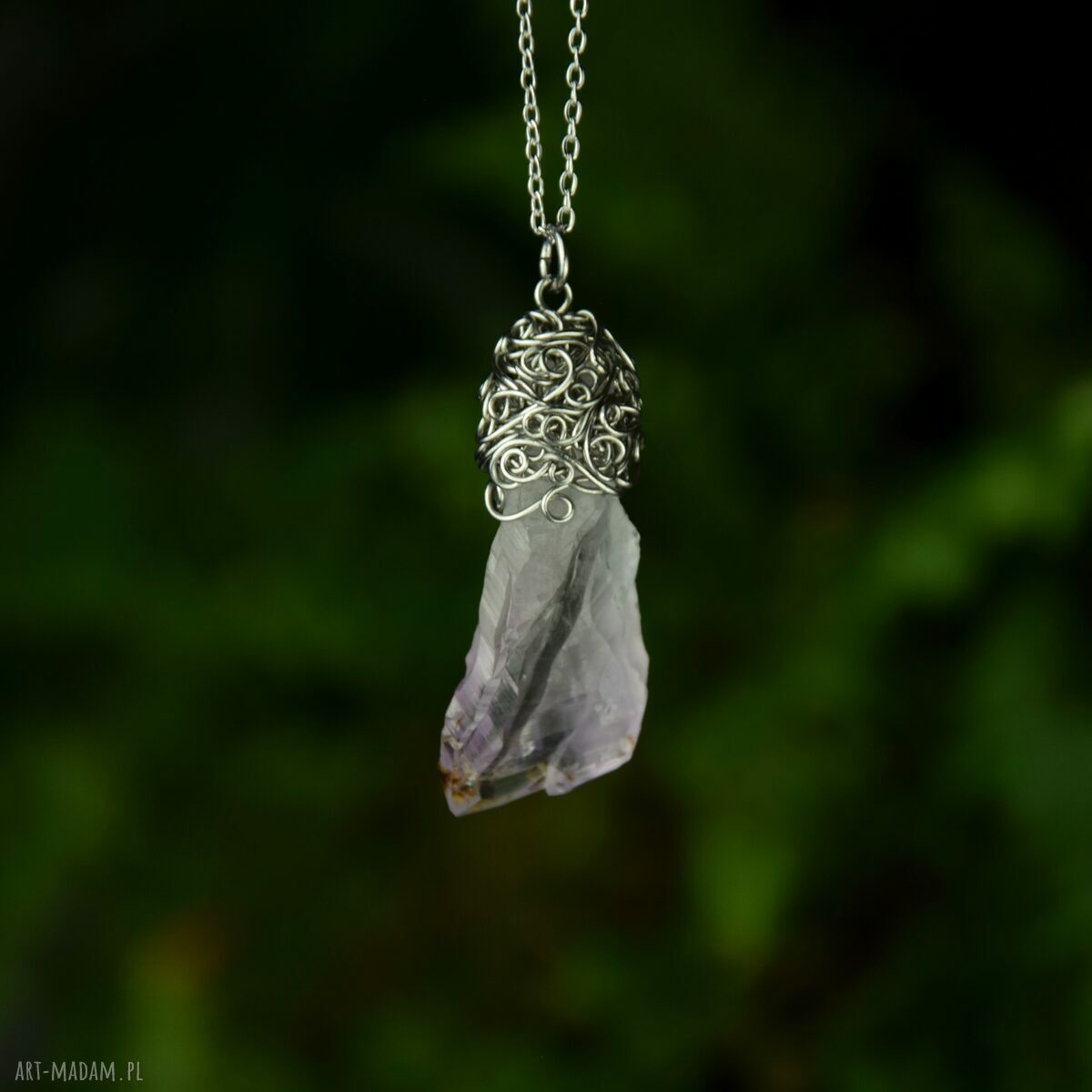 Wisiorek Talizman z surowym ametystem - wire wrapping
