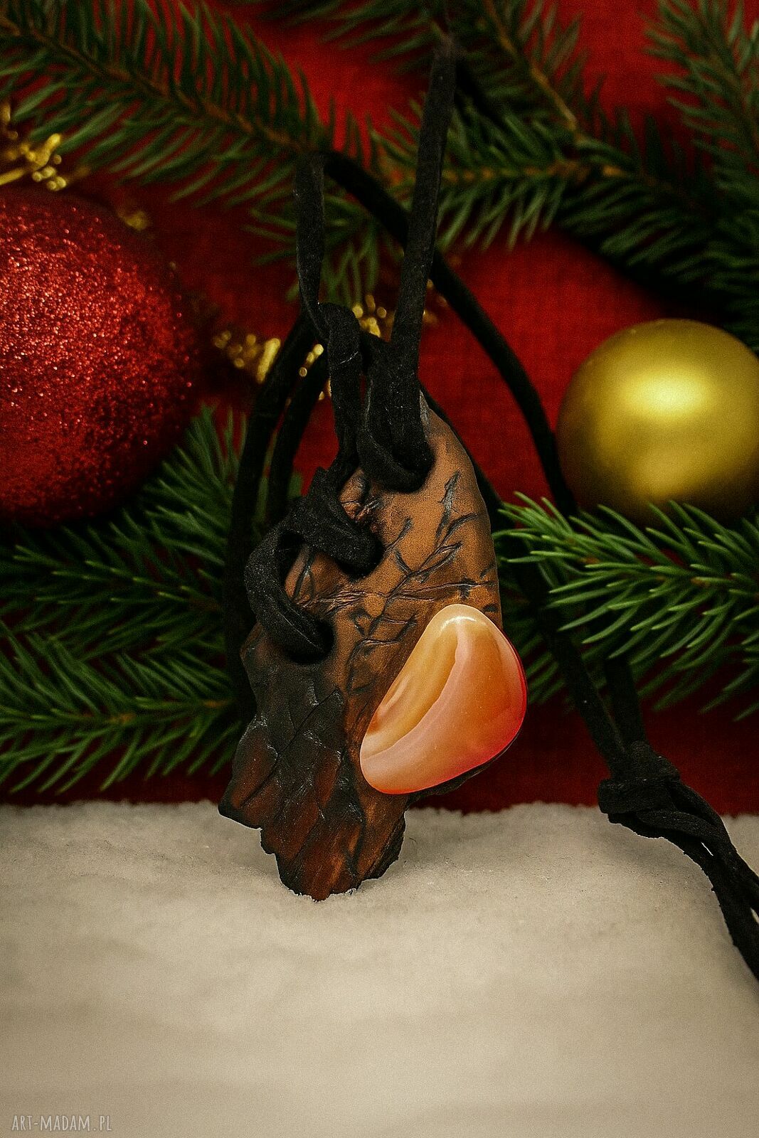 Wisiorek „Wierzbowy Karneol” - pirografia w drewnie, handmade