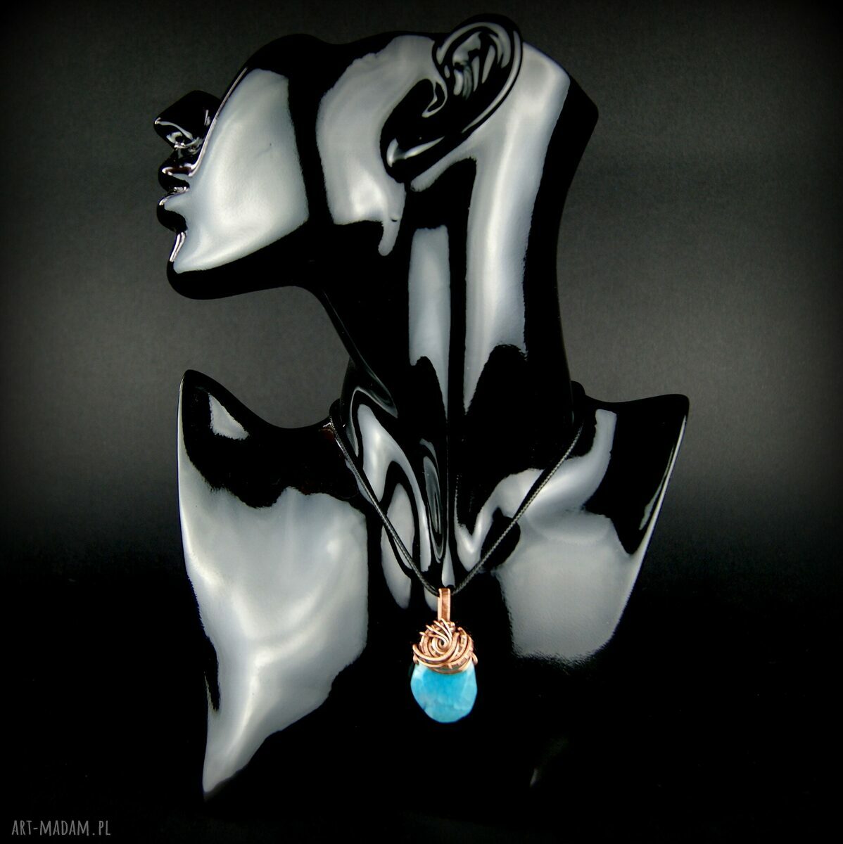 Wisiorek wire wrapping z agatem - miedziana, oksydowana oprawa