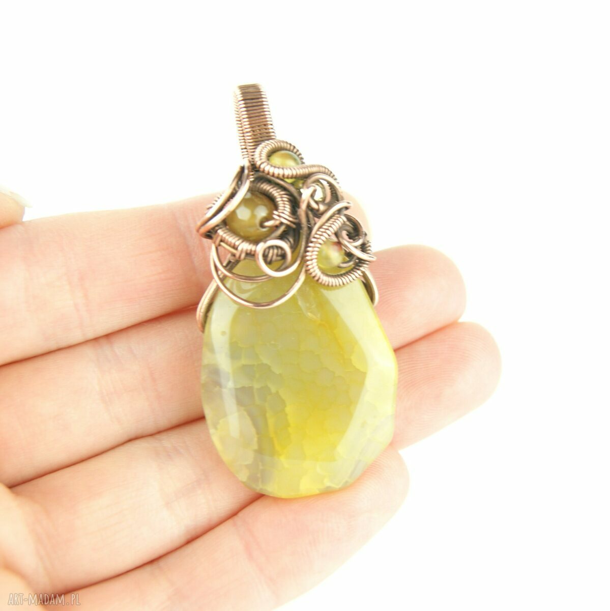 Wisiorek wire wrapping z żółtymi agatami - ręcznie robiony na prezent
