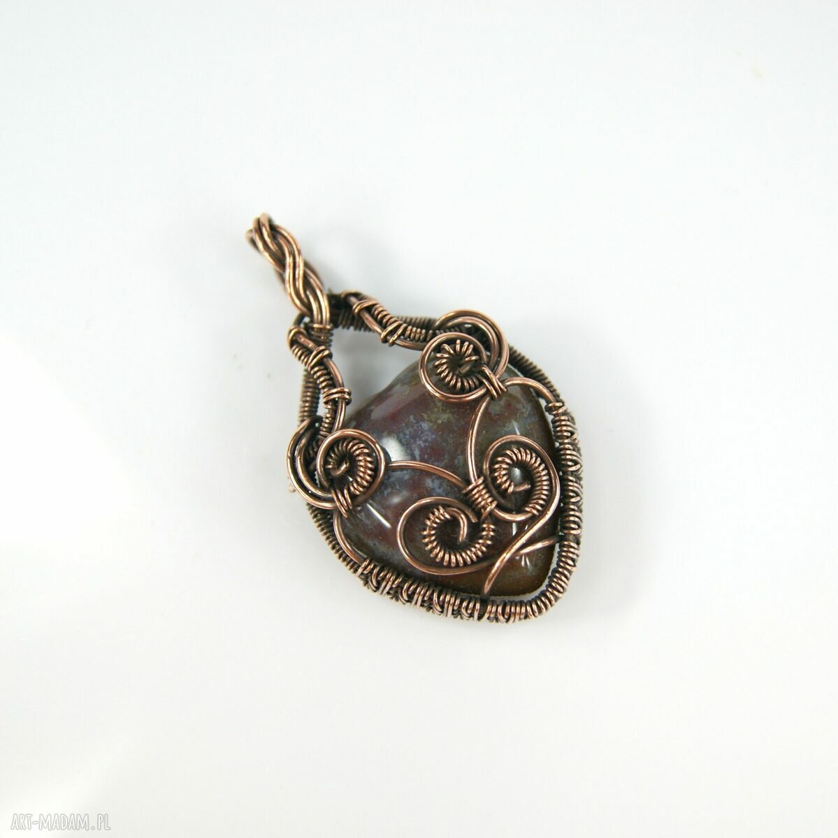 Wisiorek z agatem dla niej - miedziany talizman wire wrapping