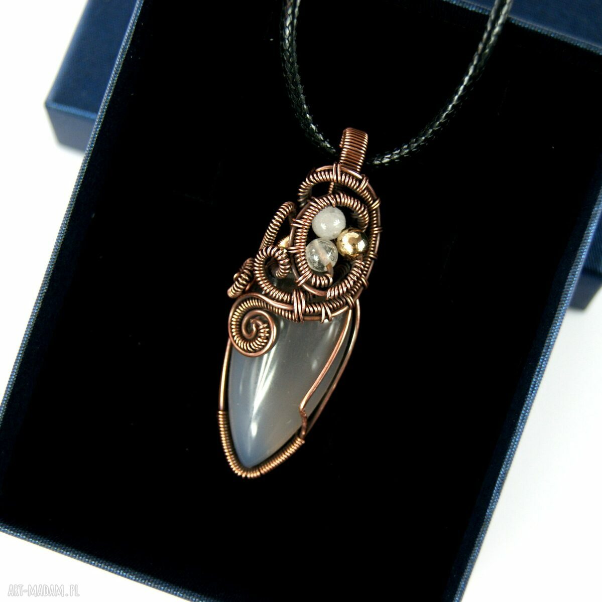Wisiorek z agatem i różowym kwarcem - ręcznie robiony wire wrapping