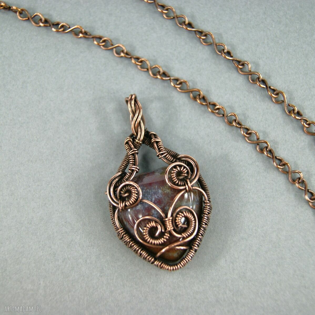 Wisiorek z agatem dla niej - miedziany talizman wire wrapping