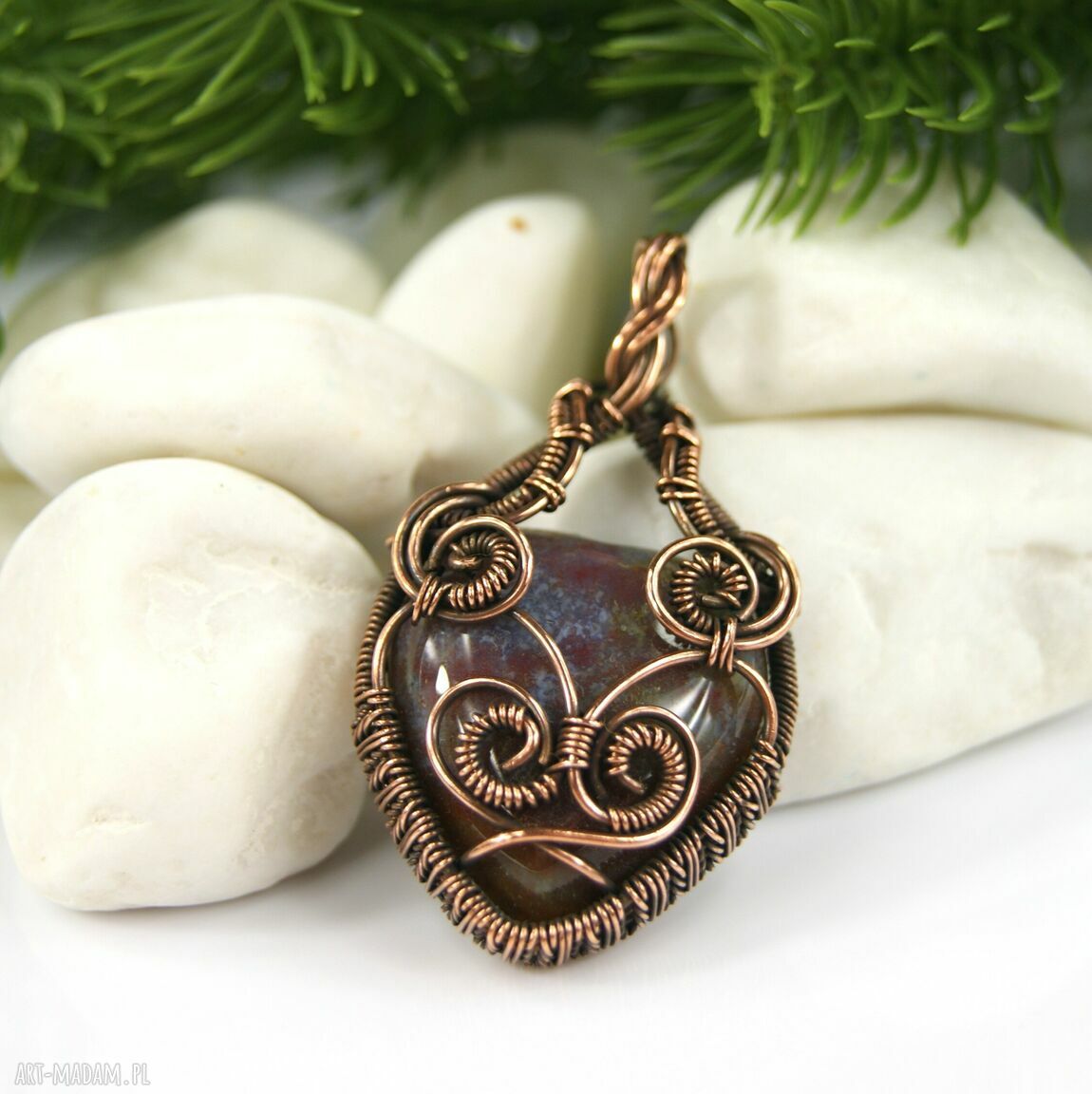 Wisiorek z agatem dla niej - miedziany talizman wire wrapping
