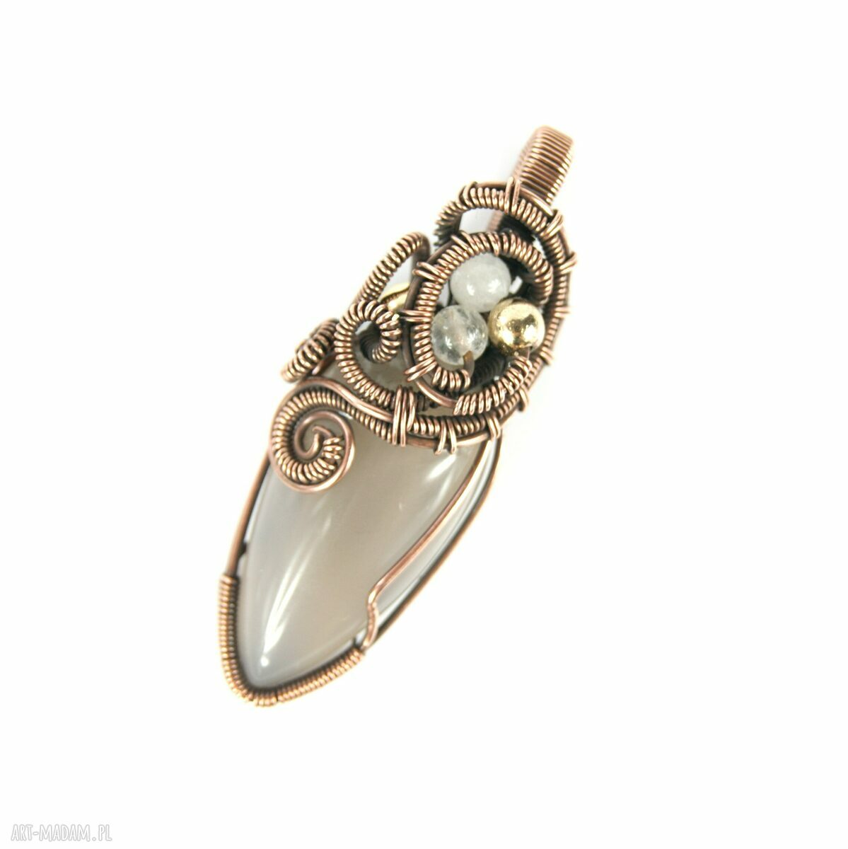 Wisiorek z agatem i różowym kwarcem - ręcznie robiony wire wrapping