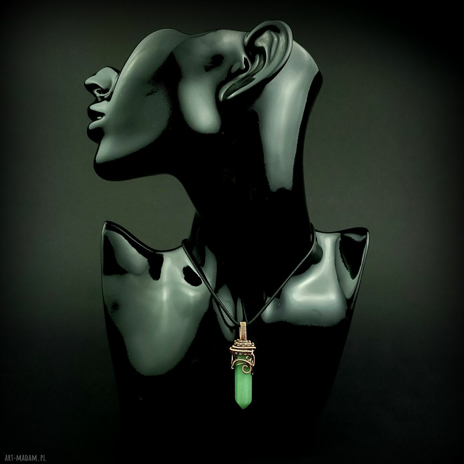 Wisiorek z awenturynem wire wrapping - miedziana oprawa