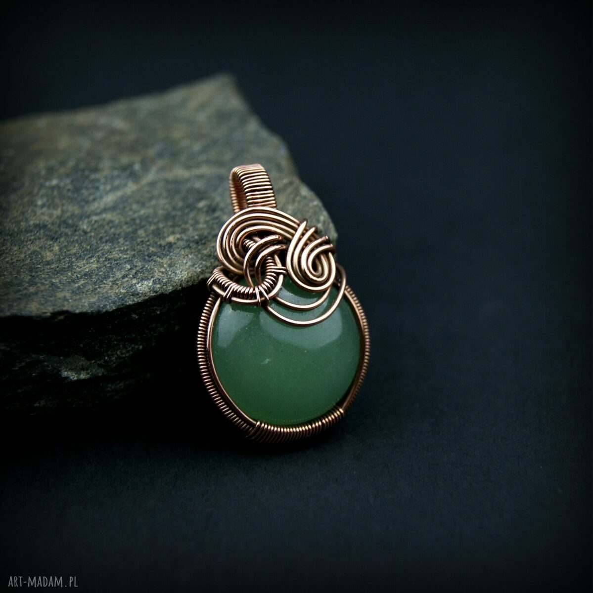 Wisiorek z awenturynem - miedziany wire wrapping