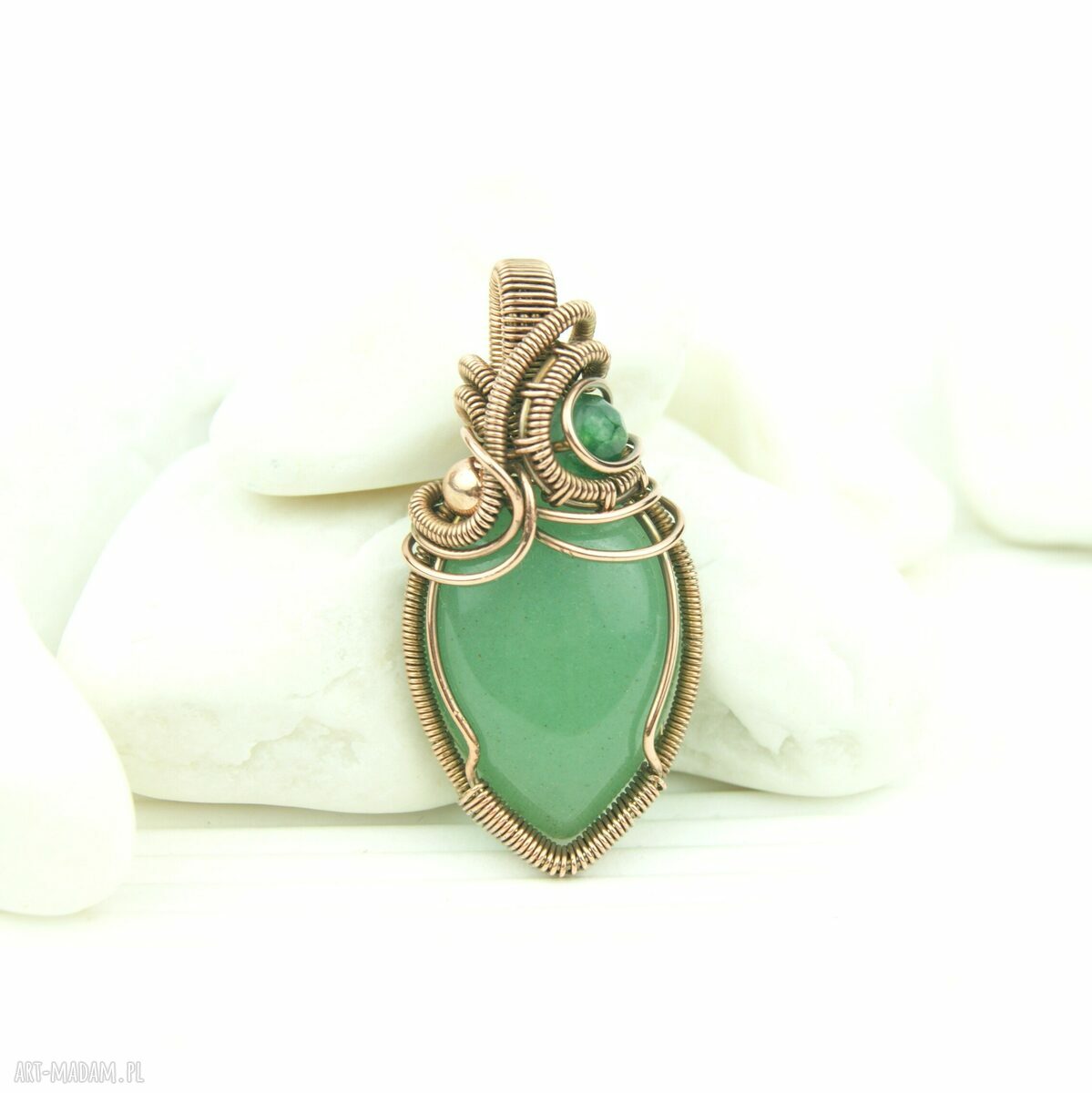 Wisiorek z awenturynem - miedziana oprawa wire wrapping