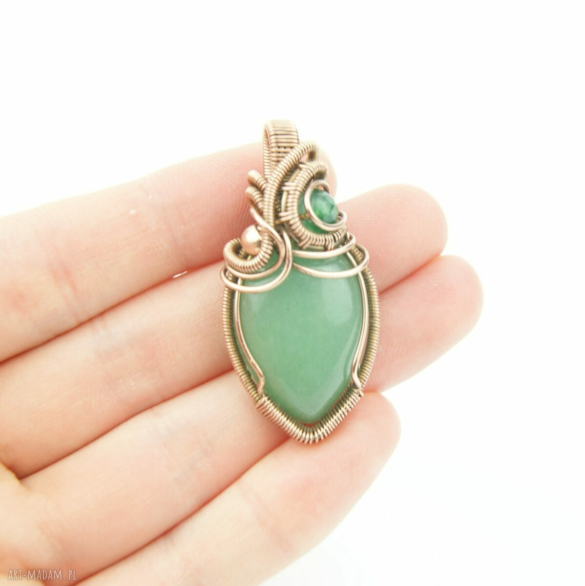 Wisiorek z awenturynem - miedziana oprawa wire wrapping