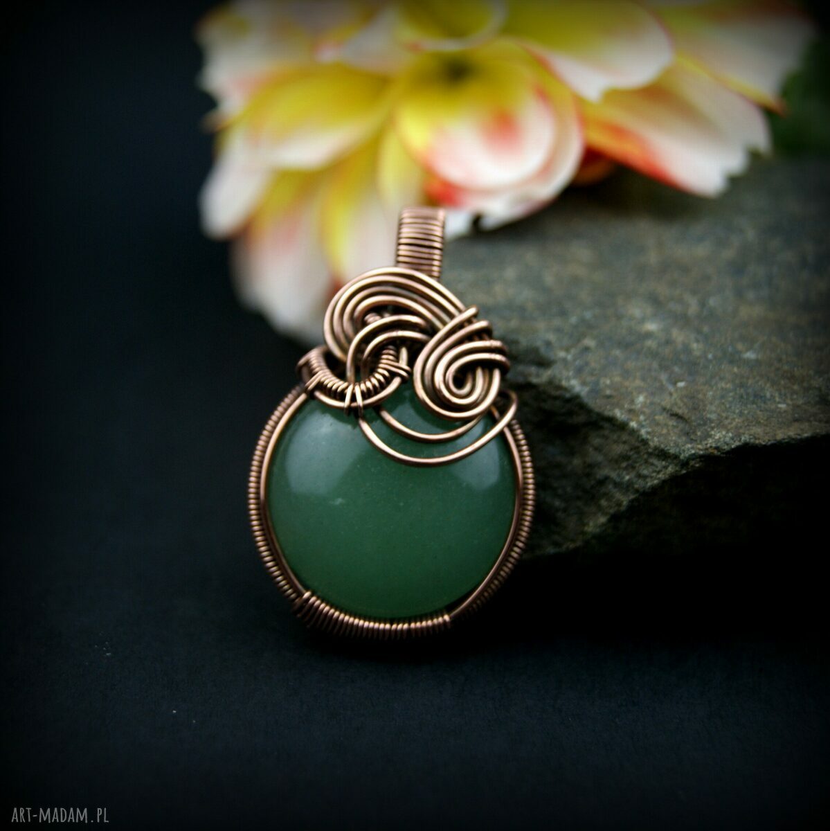 Wisiorek z awenturynem - miedziany wire wrapping