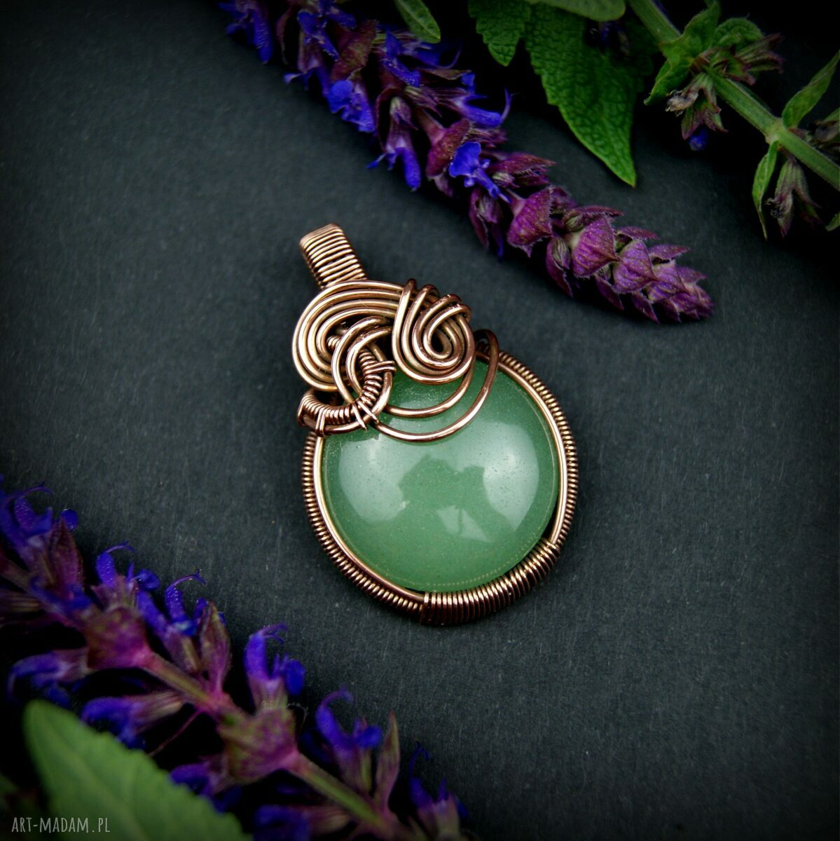Wisiorek z awenturynem - miedziany wire wrapping