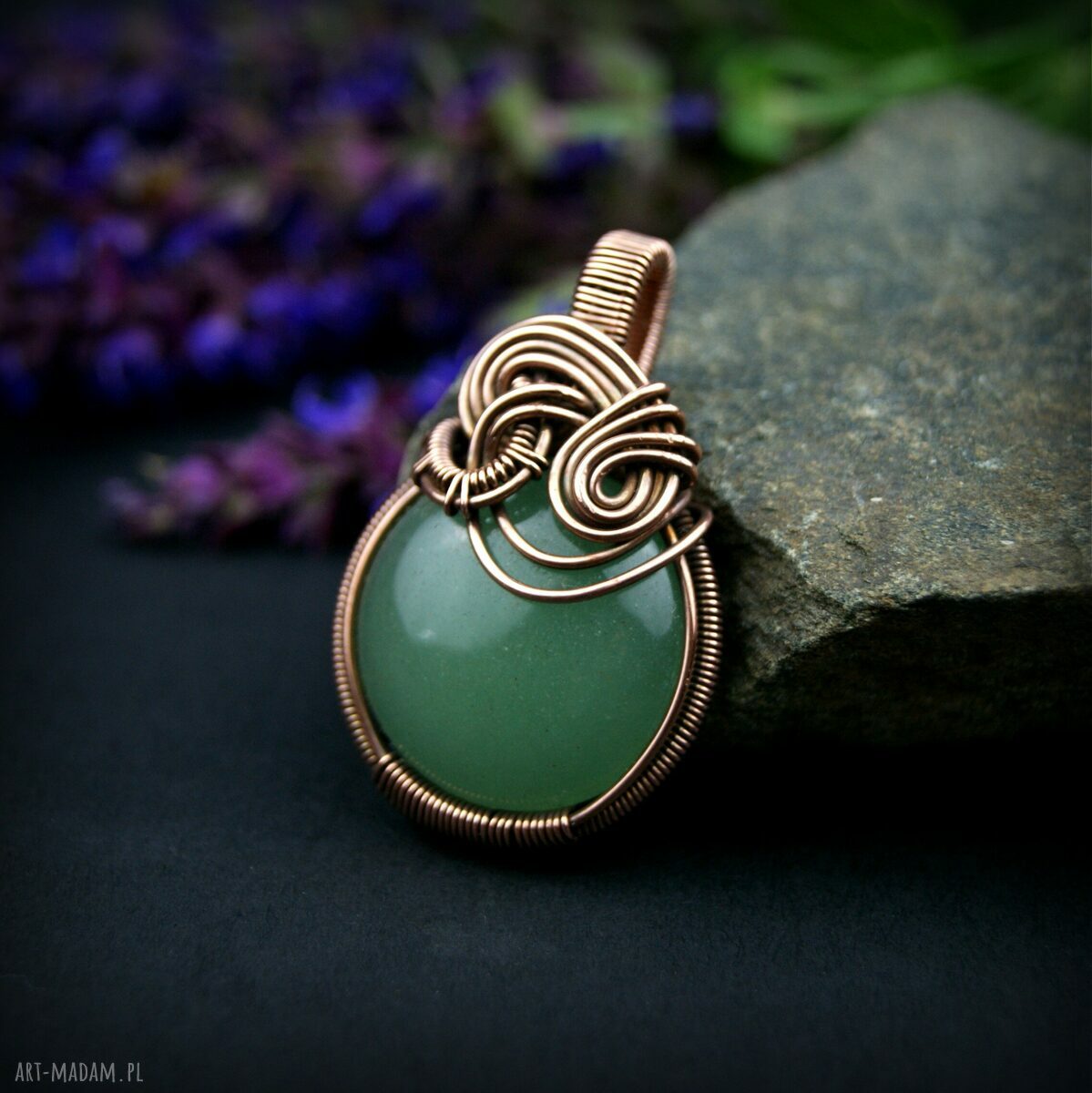 Wisiorek z awenturynem - miedziany wire wrapping