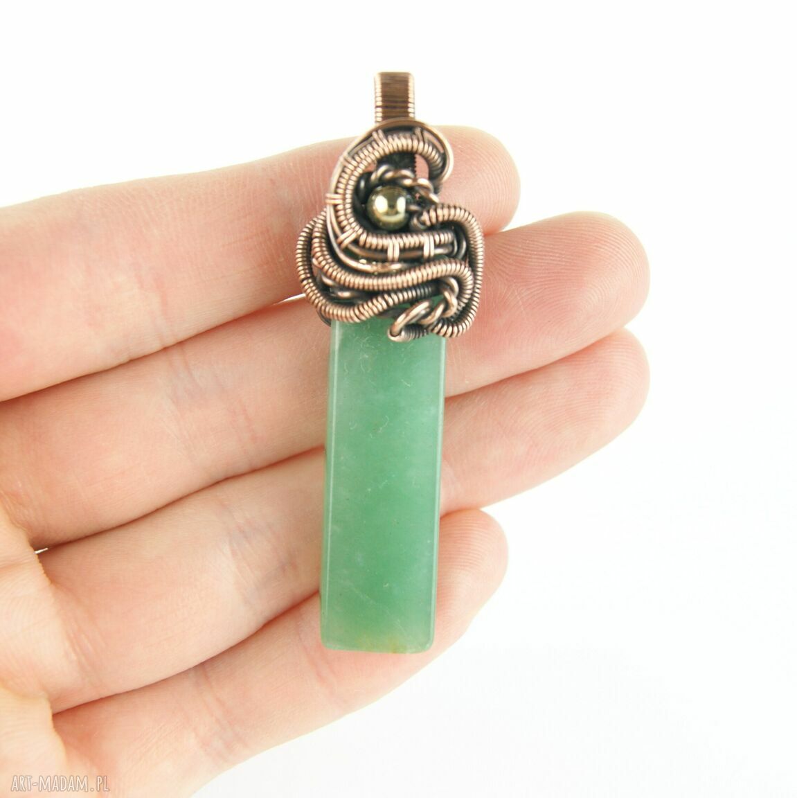 Wisiorek z awenturynem - talizman na prezent w technice wire wrapping