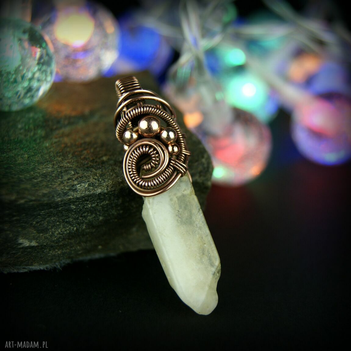 Wisiorek z cytrynem - miedziany wire wrapping na prezent