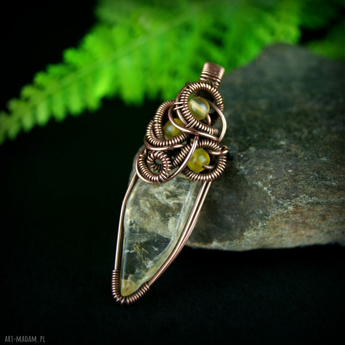 Wisiorek z cytrynem - miedziany talizman wire wrapping