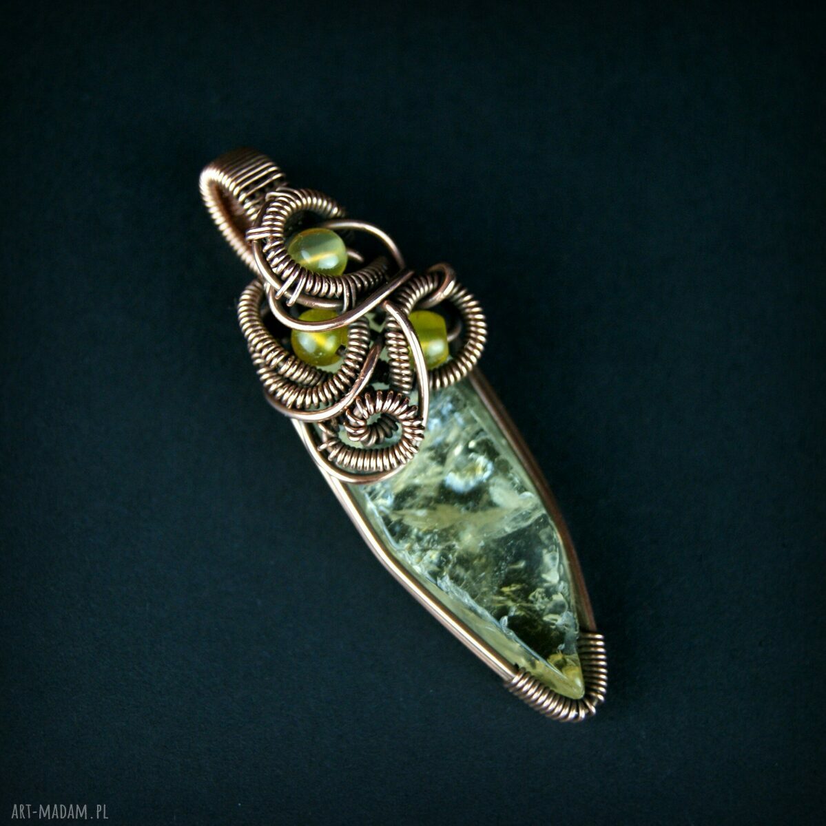 Wisiorek z cytrynem - miedziany talizman wire wrapping