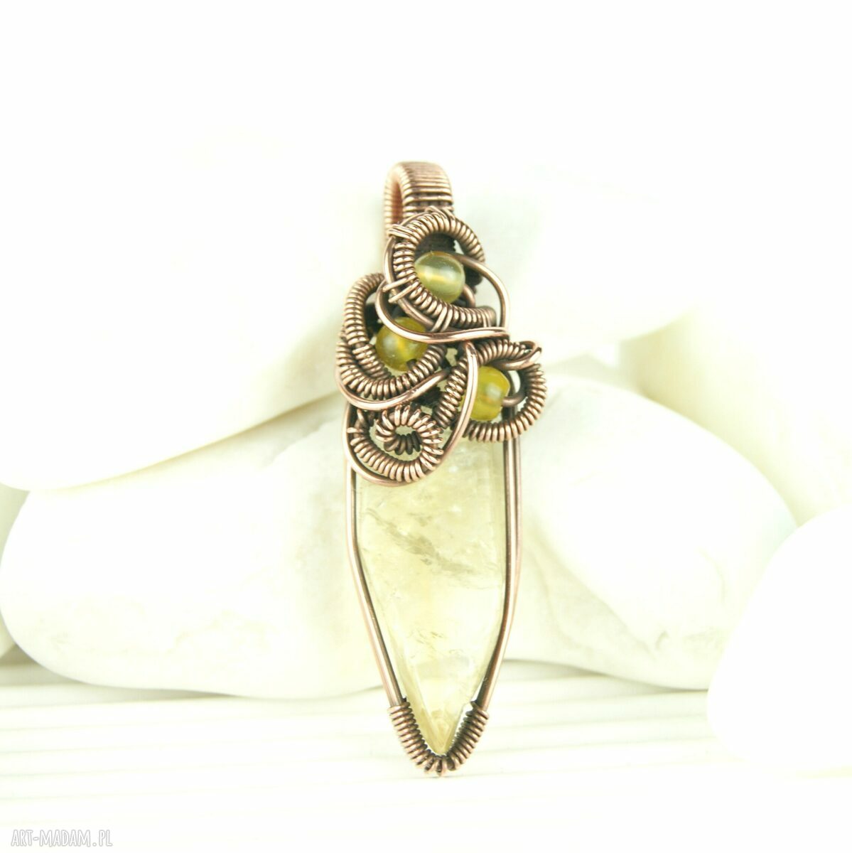 Wisiorek z cytrynem - miedziany talizman wire wrapping
