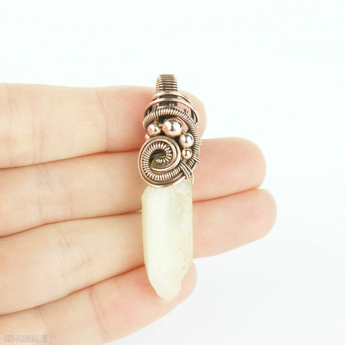Wisiorek z cytrynem - miedziany wire wrapping na prezent