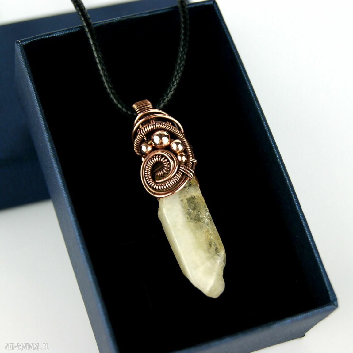 Wisiorek z cytrynem - miedziany wire wrapping na prezent