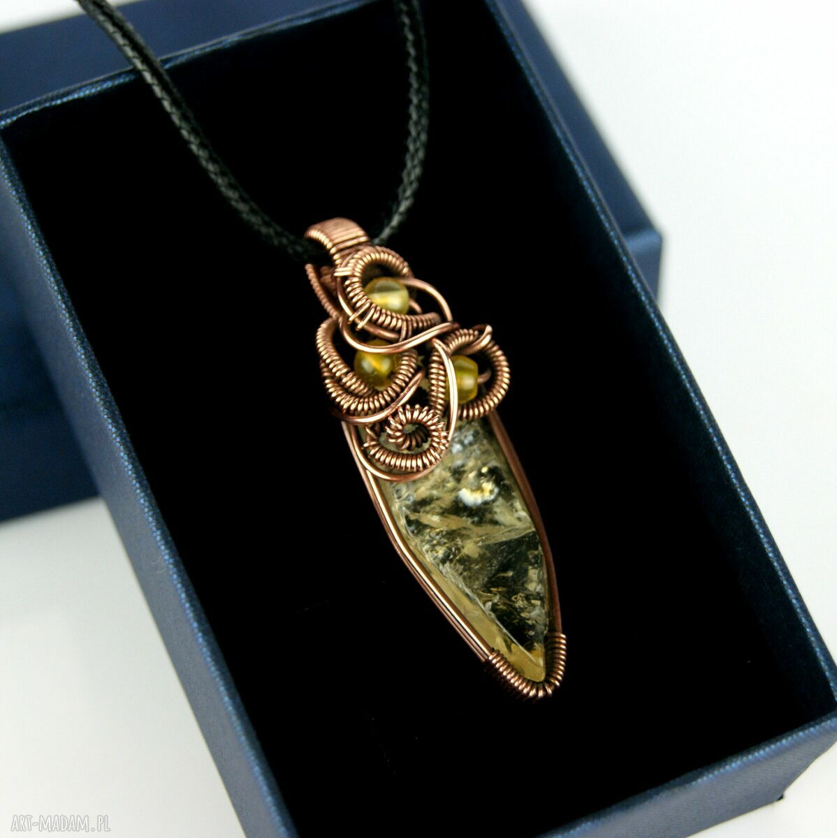Wisiorek z cytrynem - miedziany talizman wire wrapping