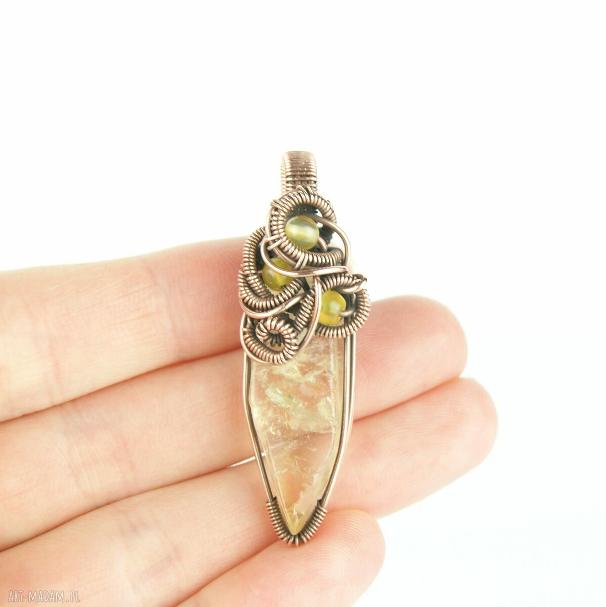Wisiorek z cytrynem - miedziany talizman wire wrapping