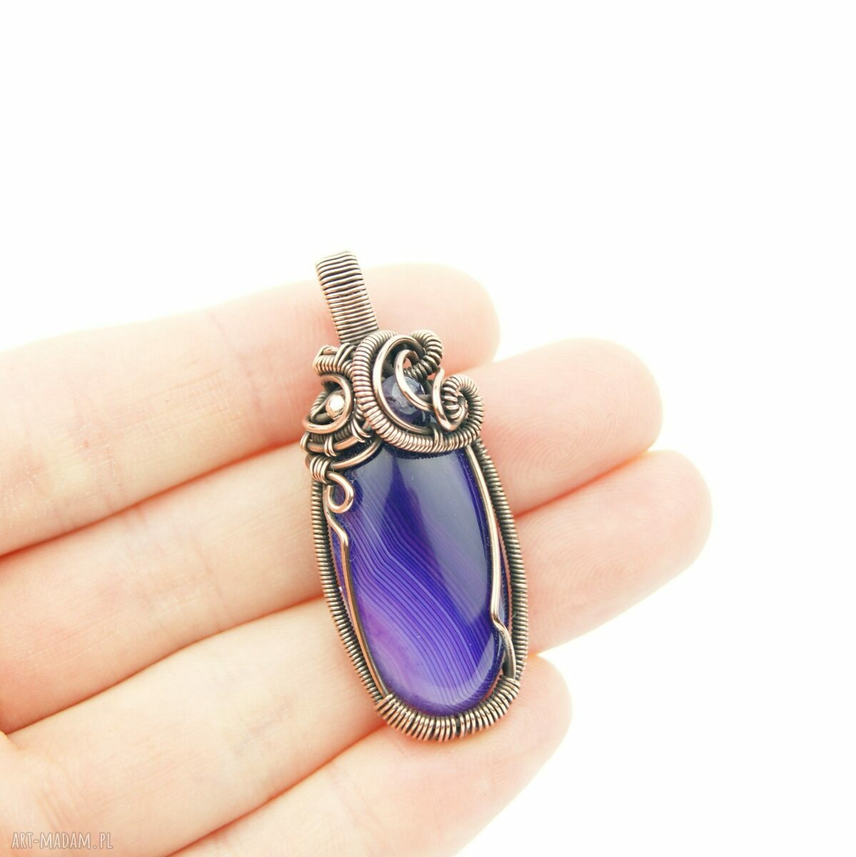 Wisiorek z fioletowym agatem wire wrapping