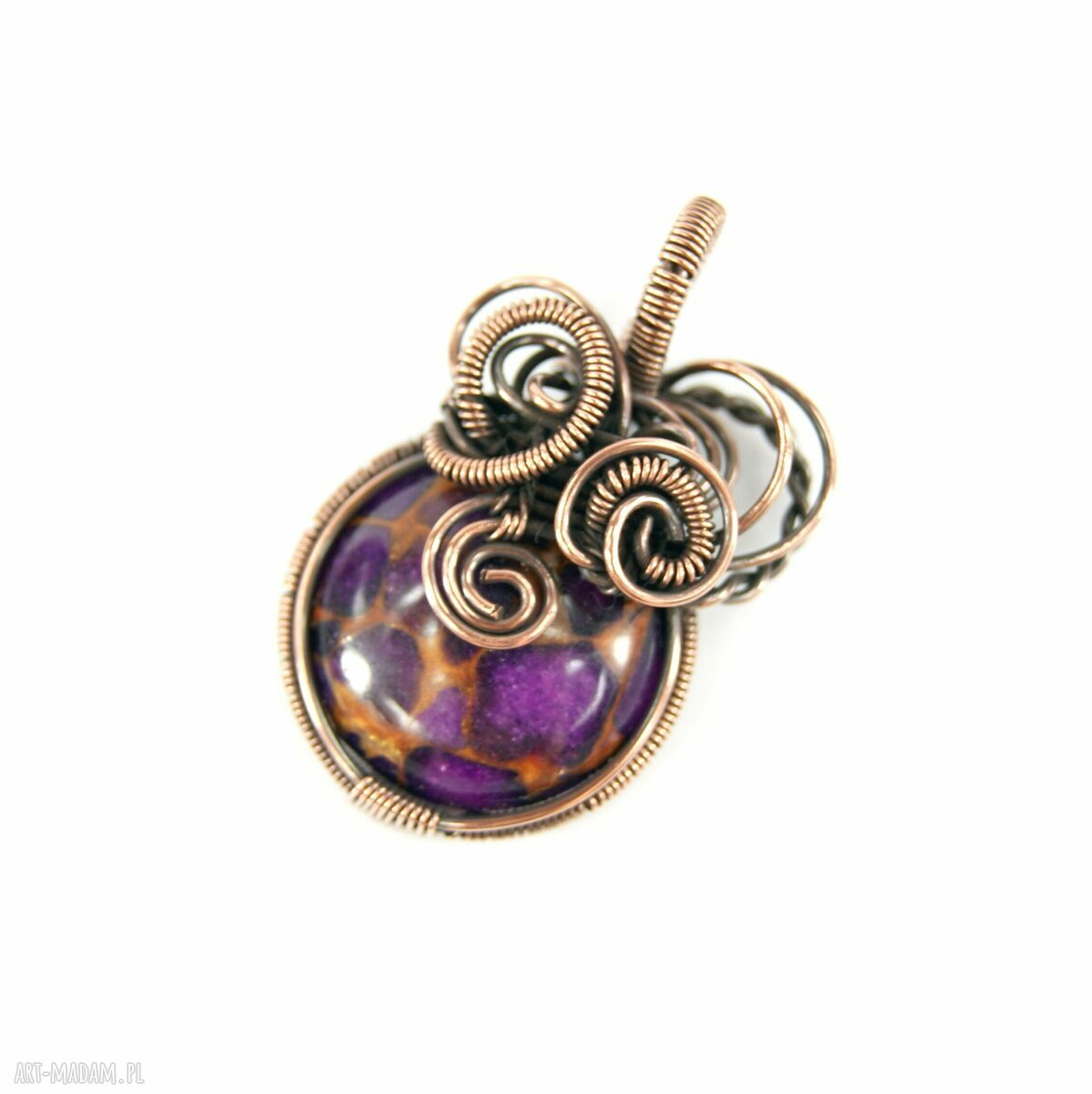 Wisiorek z fioletowym agatem - talizman z wire wrapping
