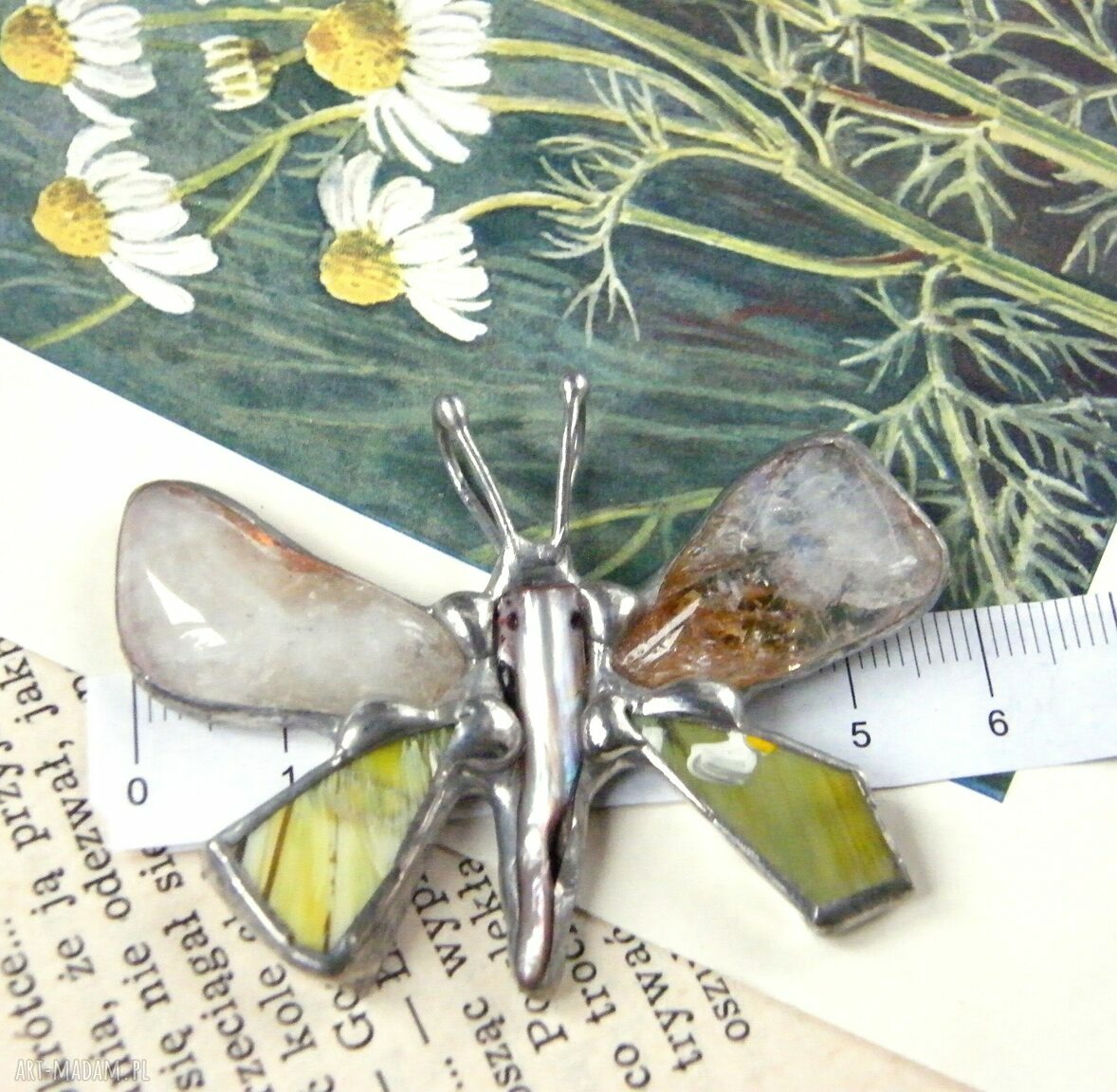 Wisiorek cytrynowy motyl ręcznie robiony suvenir na prezent