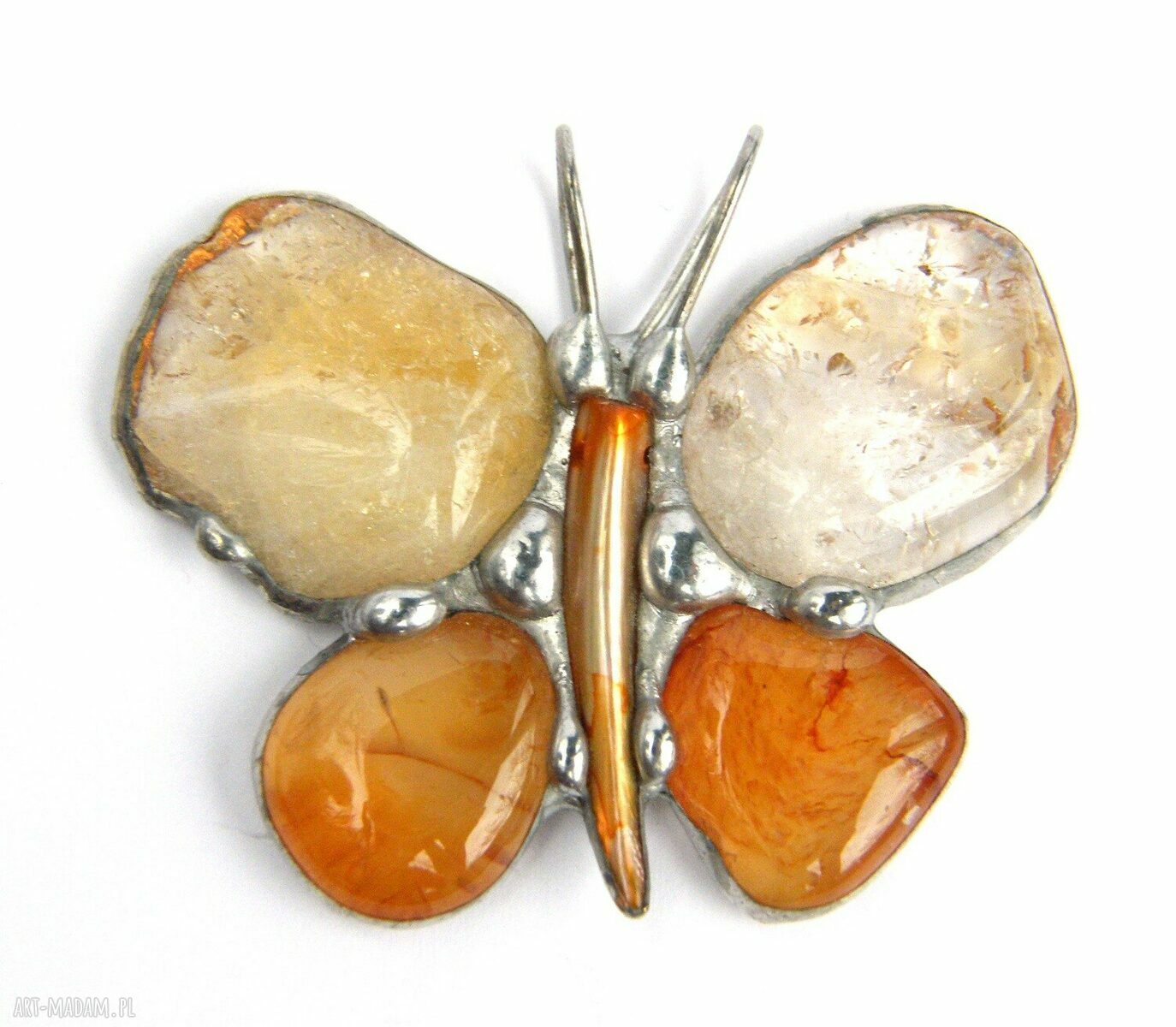 Wisiorek motyl cytrynowo pomarańczowy z kamieniami ręcznie robiony