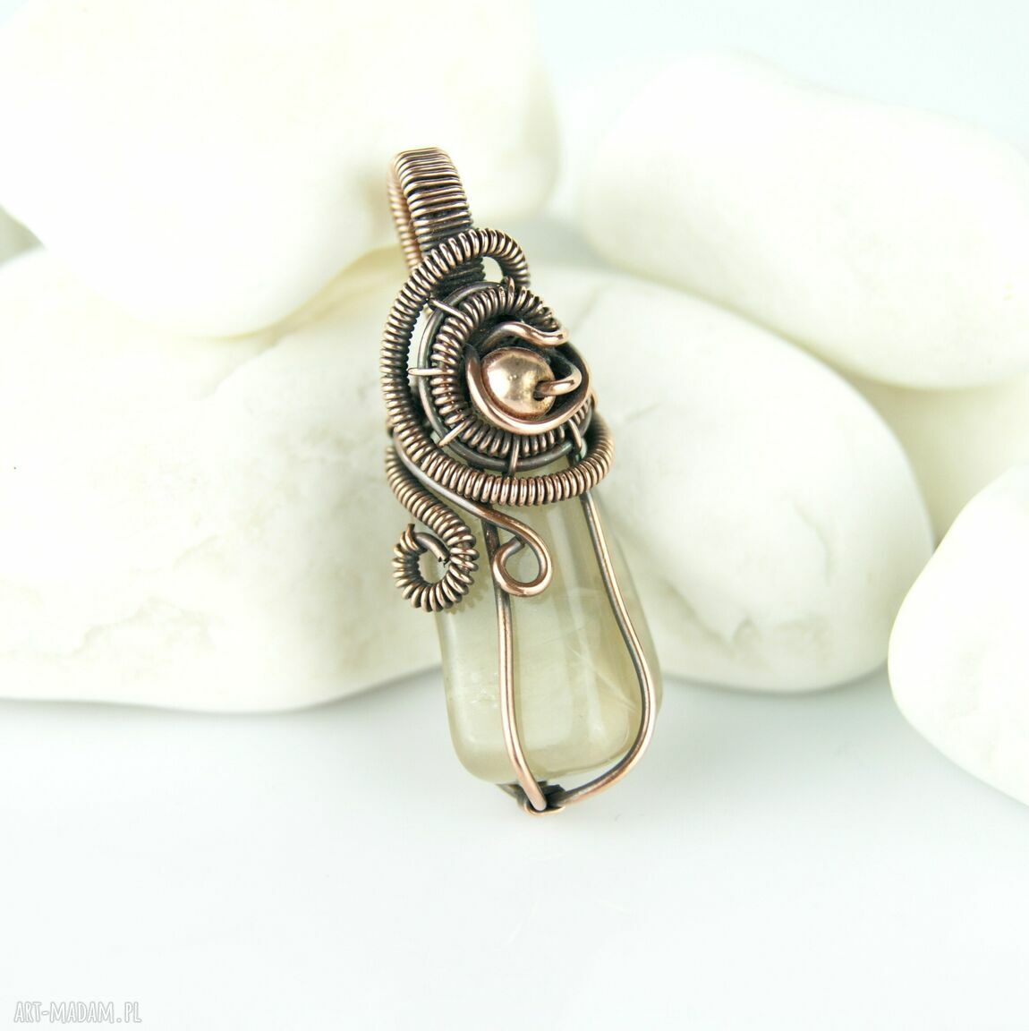 Wisiorek z kamieniem księżycowym - miedziany wire wrapping