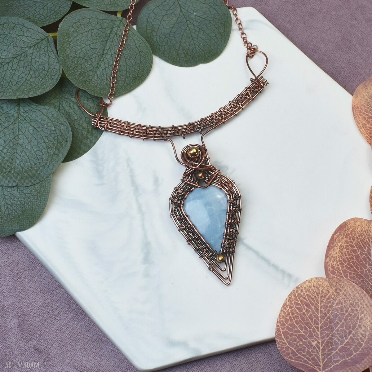 Miedziany naszyjnik Wire Wrapping ręcznie robiony art Madam.pl