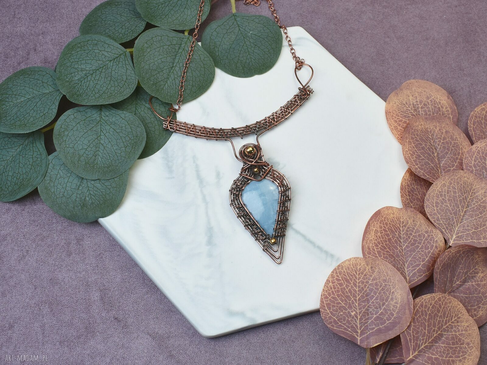 Miedziany naszyjnik Wire Wrapping - ręcznie robiony - art-Madam.pl