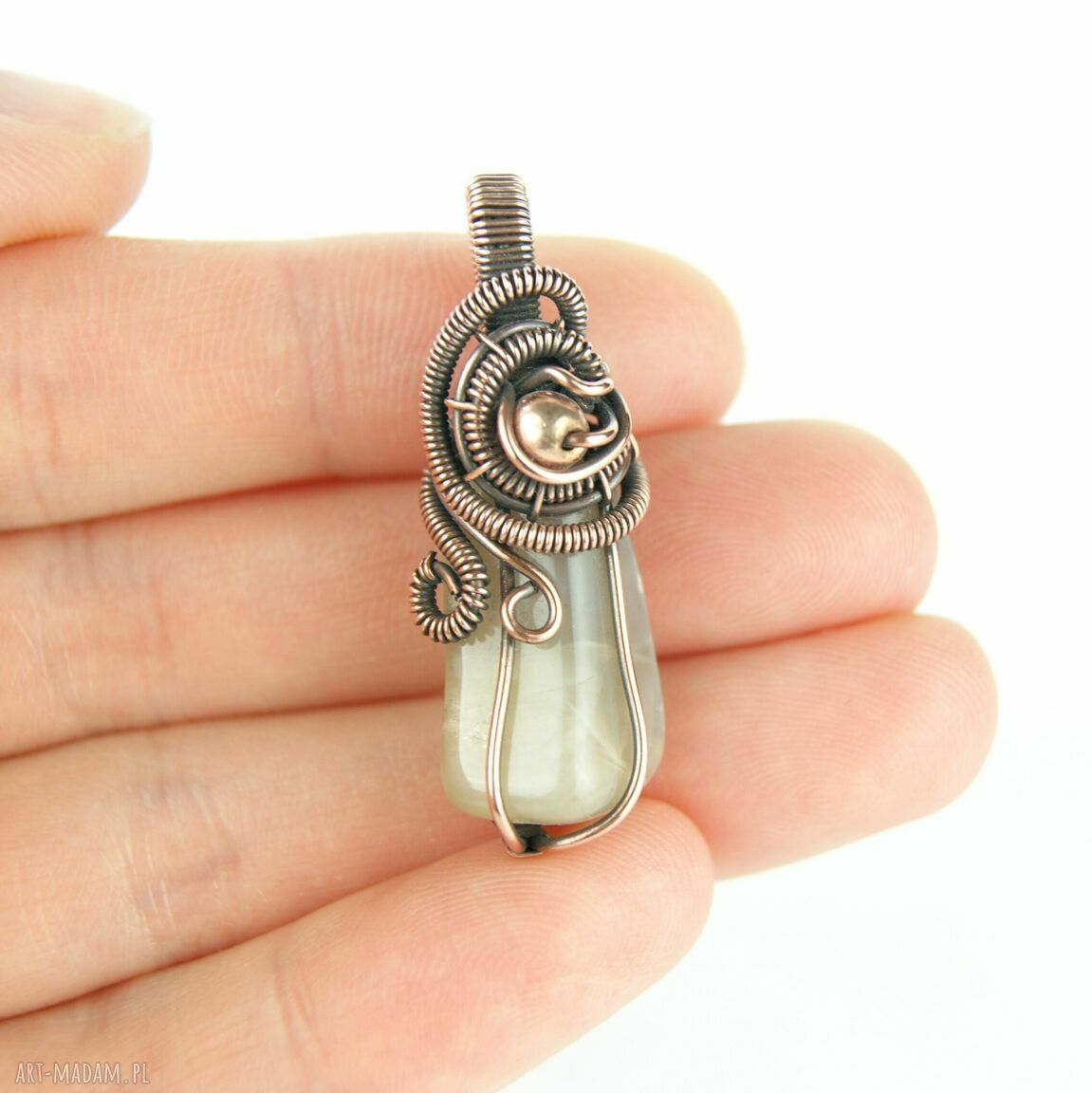 Wisiorek z kamieniem księżycowym - miedziany wire wrapping