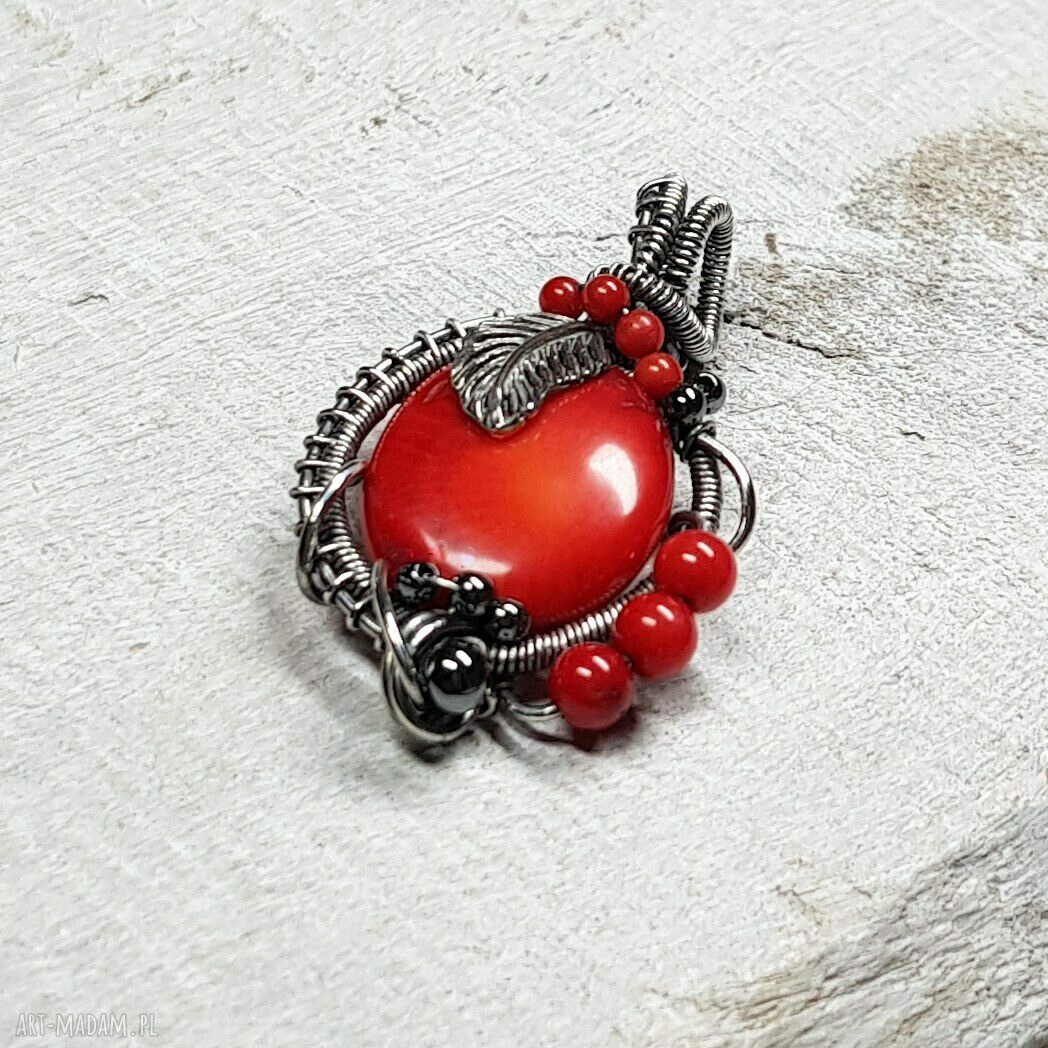 Wisiorek z naturalnym koralem „kwiat morza” s205 - wire wrapping i srebro 999