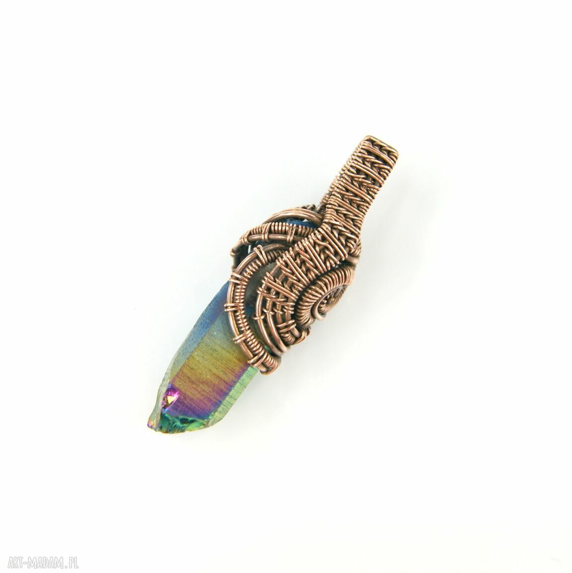 Wisiorek z kwarcem tytanowym Sunset Aura - miedziany wire wrapping