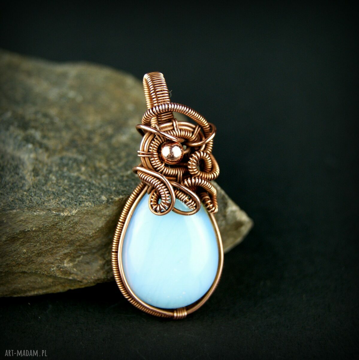 Wisiorek z opalitem - miedziany wire wrapping dla niej