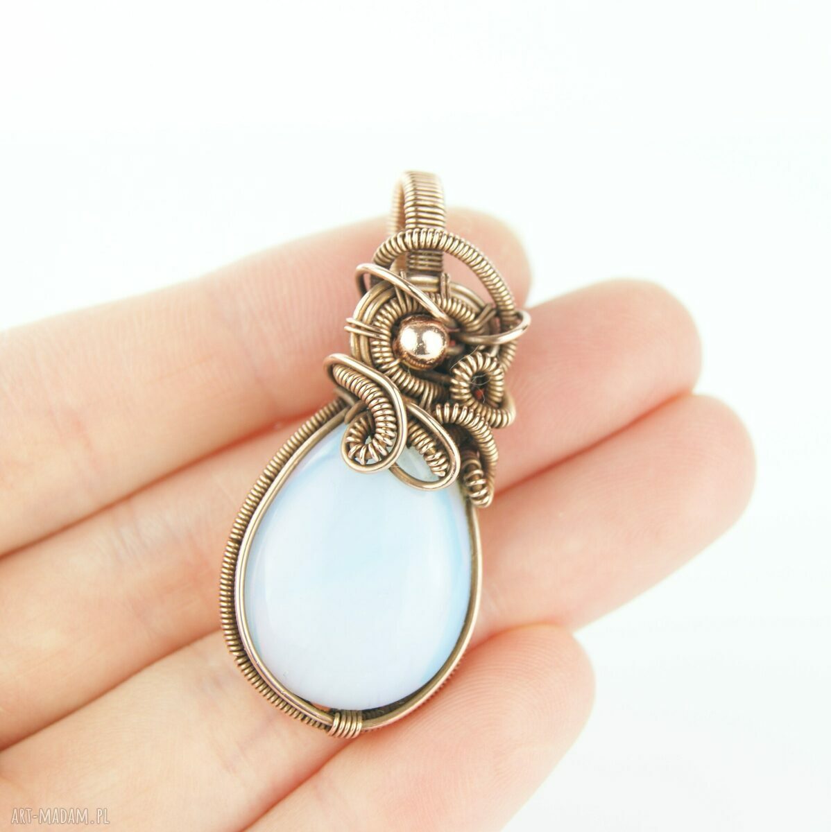 Wisiorek z opalitem - miedziany wire wrapping dla niej