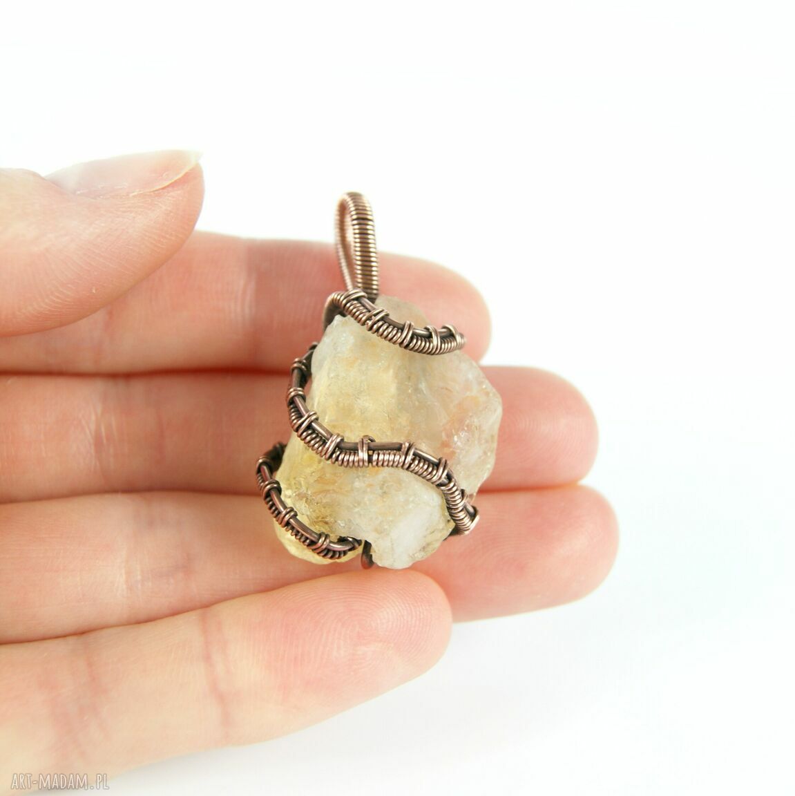 Wisiorek z surowym cytrynem - miedziany wire wrapping