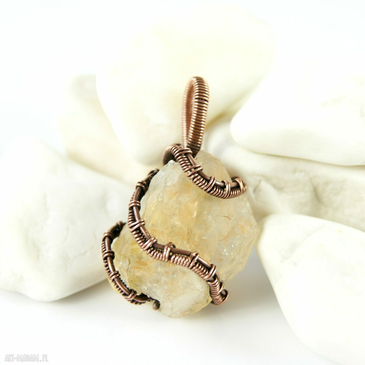 Wisiorek z surowym cytrynem - miedziany wire wrapping