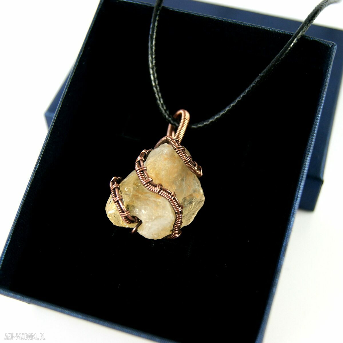 Wisiorek z surowym cytrynem - miedziany wire wrapping