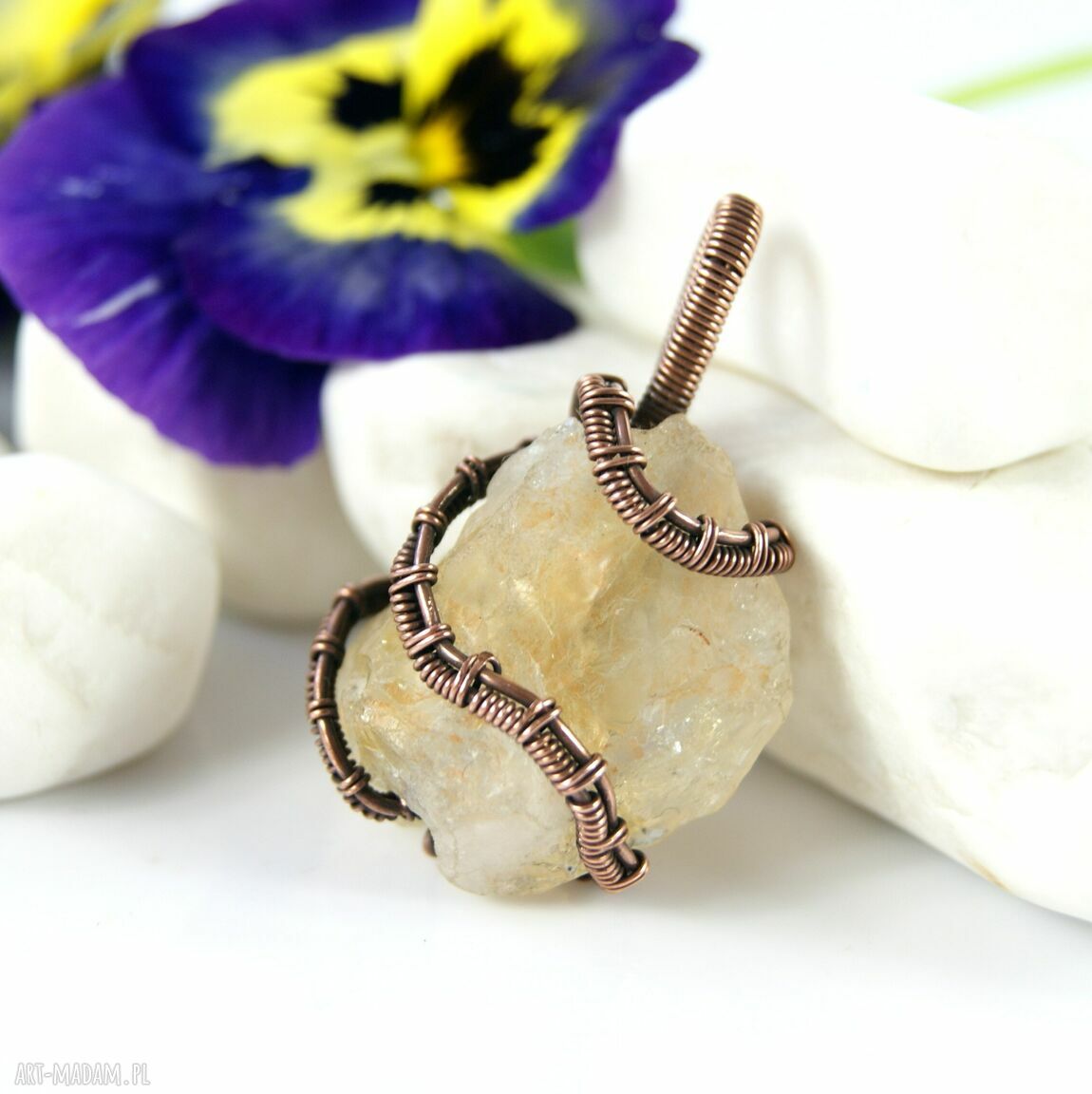 Wisiorek z surowym cytrynem - miedziany wire wrapping
